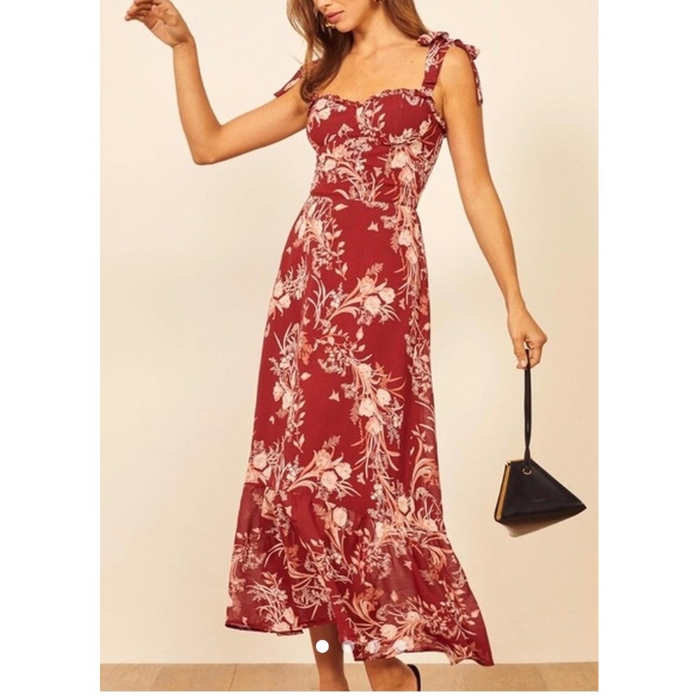 Reformation Nikita Dress Red Floral Midi Size 2